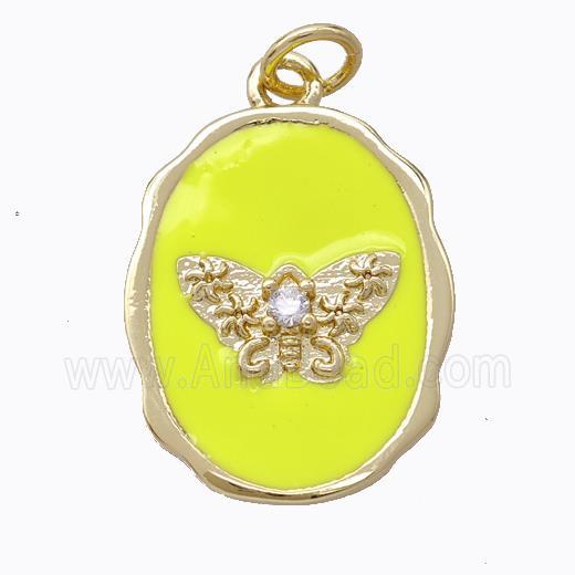 Copper Butterfly Pendant Pave Zirconia Yellow Enamel Oval Gold Plated