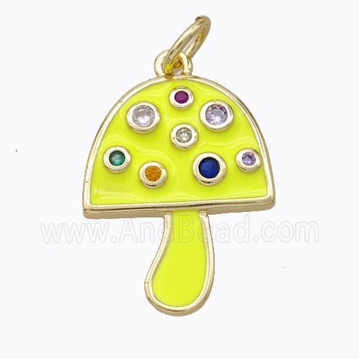 Copper Mushroom Pendant Micro Pave Zirconia Yellow Enamel Gold Plated