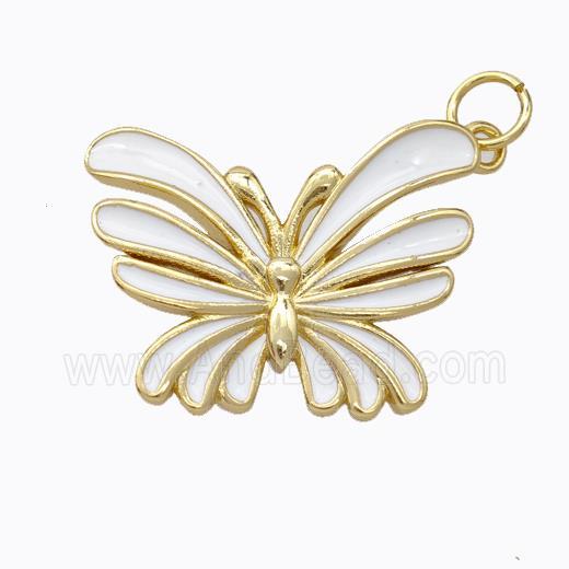 Copper Butterfly Pendant White Enamel Gold Plated