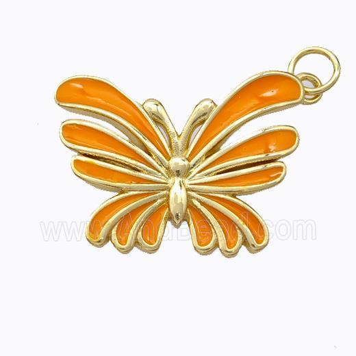 Copper Butterfly Pendant Orange Enamel Gold Plated
