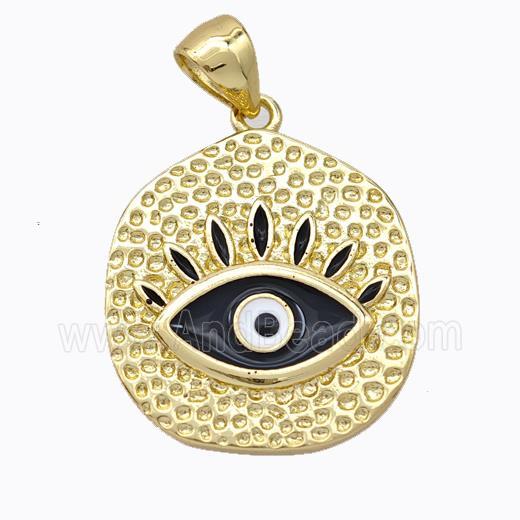Copper Eye Pendant Black Enamel Circle Gold Plated