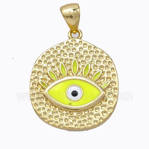 Copper Eye Pendant Yellow Enamel Circle Gold Plated