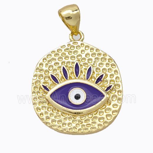 Copper Eye Pendant Purple Enamel Circle Gold Plated