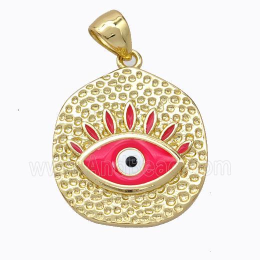 Copper Eye Pendant Red Enamel Circle Gold Plated