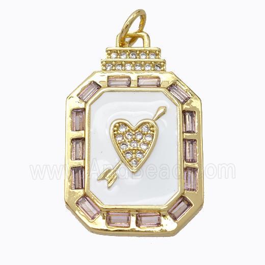 Cupid Arrow Heart Charms Copper Pendant Pave Zirconia White Enamel Rectangle Gold Plated