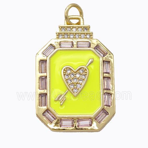 Cupid Arrow Heart Charms Copper Pendant Pave Zirconia Yellow Enamel Rectangle Gold Plated