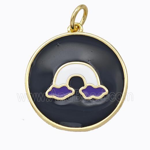 Copper Rainbow Pendant Black Enamel Circle Gold Plated