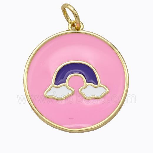 Copper Rainbow Pendant Pink Enamel Circle Gold Plated