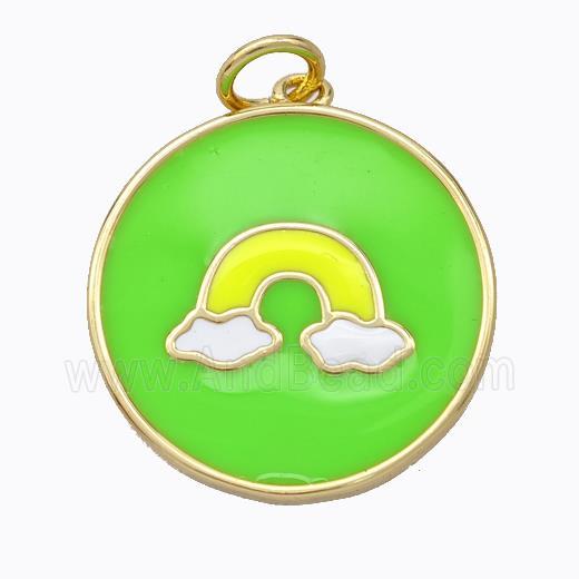 Copper Rainbow Pendant Green Enamel Circle Gold Plated