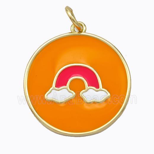 Copper Rainbow Pendant Orange Enamel Circle Gold Plated