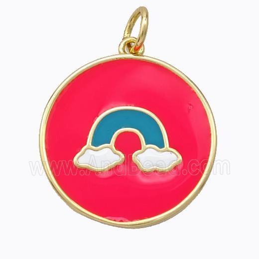 Copper Rainbow Pendant Red Enamel Circle Gold Plated