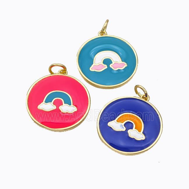 Copper Rainbow Pendant Enamel Circle Gold Plated Mixed