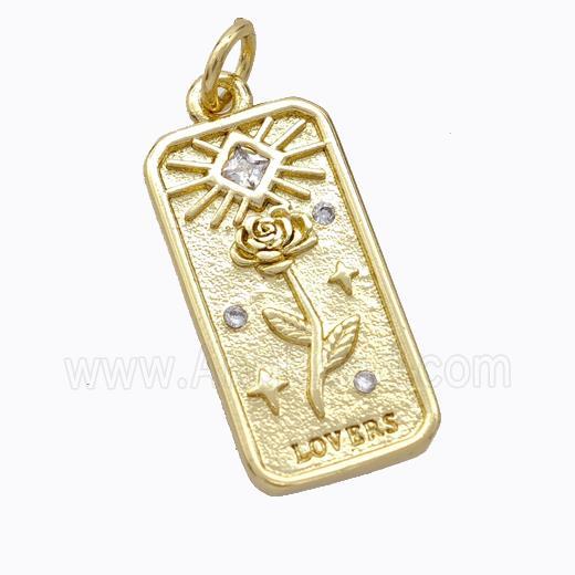 Copper Flower Pendant Pave Zirconia Rectangle Gold Plated