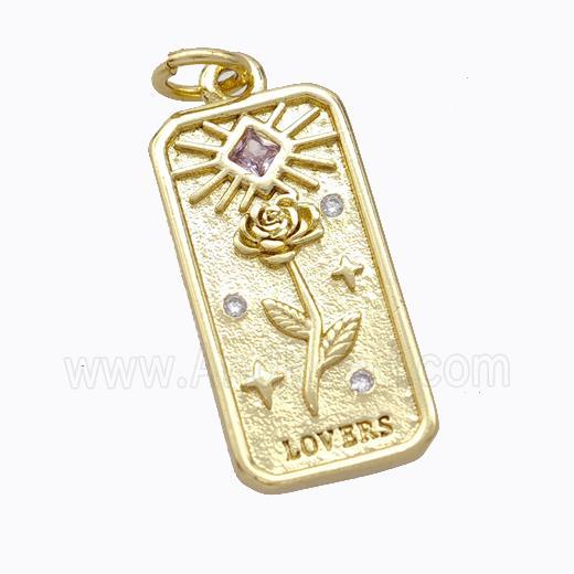 Copper Flower Pendant Pave Zirconia Rectangle Gold Plated