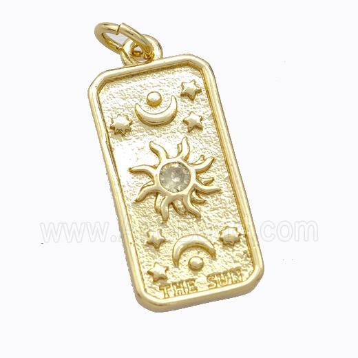 Copper Sun Pendant Pave Zirconia Rectangle Gold Plated