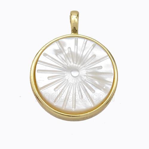 Copper Circle Pendant Pave Shell Sun Gold Plated