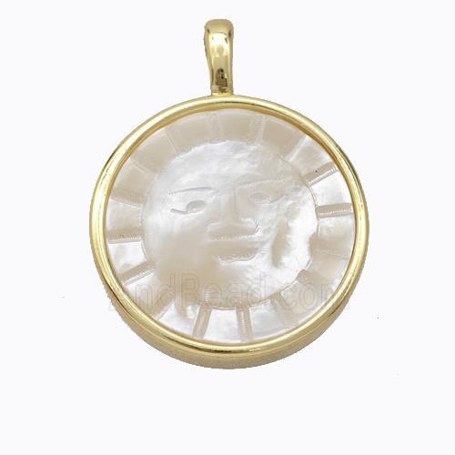 Copper Circle Pendant Pave Shell Sun Gold Plated