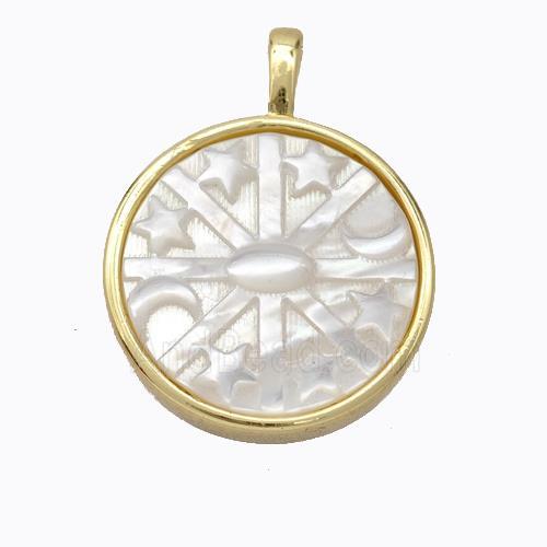 Copper Circle Pendant Pave Shell Moon Star Gold Plated