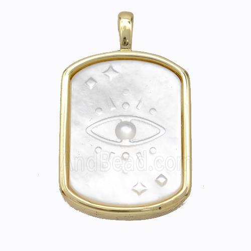 Copper Rectangle Pendant Pave Shell Eye Gold Plated