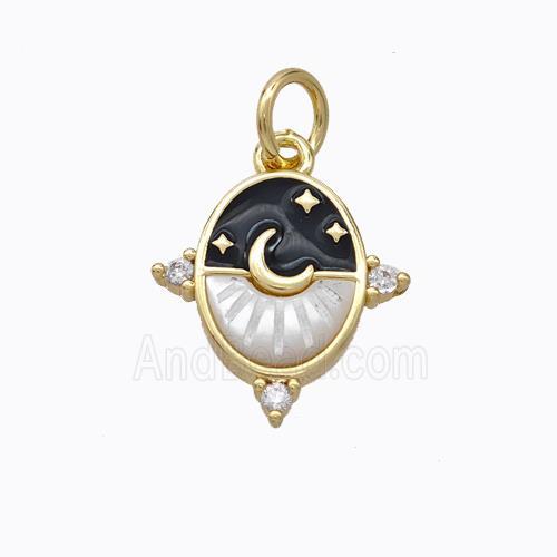 Copper Moon Pendant Pave Shell Black Enamel Star Gold Plated