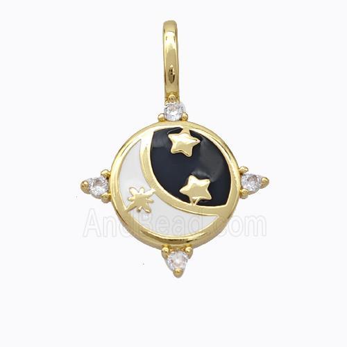 Copper Moon Pendant White Black Enamel Star Gold Plated