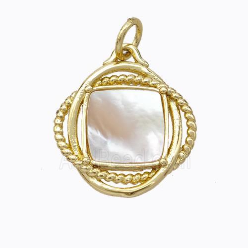 Copper Circle Pendant Pave Shell Gold Plated