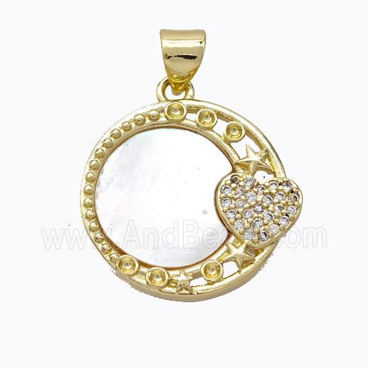 Copper Moon Sun Pendant Pave Shell Zirconia Gold Plated