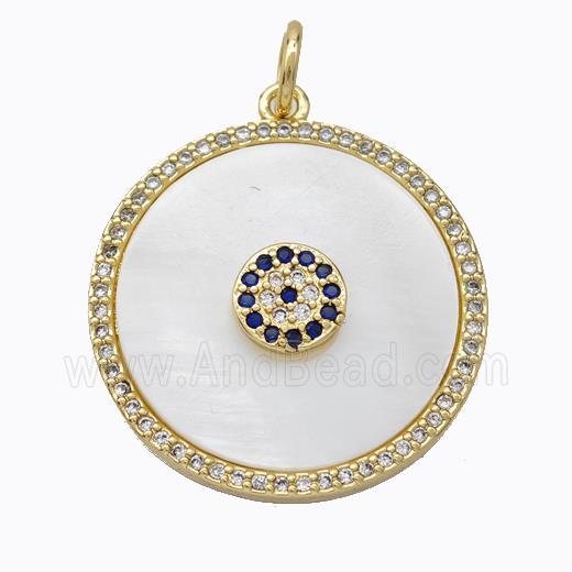 Copper Circle Pendant Pave Shell Zirconia Gold Plated