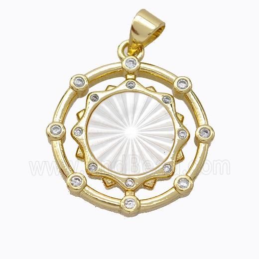 Copper Circle Pendant Pave Shell Zirconia Gold Plated