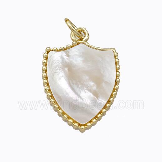 Copper Shield Pendant Pave Shell Gold Plated