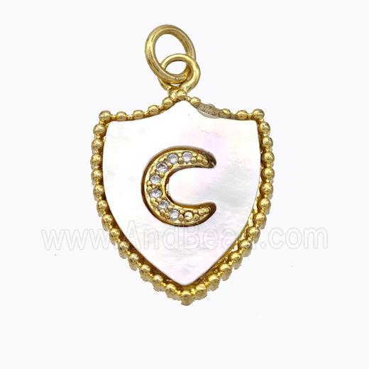 Copper Shield Pendant Pave Shell Zirconia Moon Gold Plated