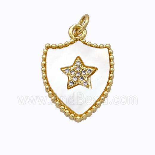 Copper Shield Pendant Pave Shell Zirconia Star Gold Plated