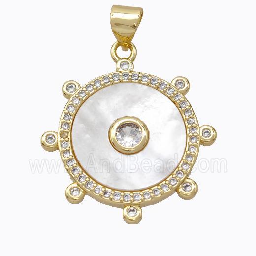 Copper Circle Pendant Pave Shell Zirconia Gold Plated