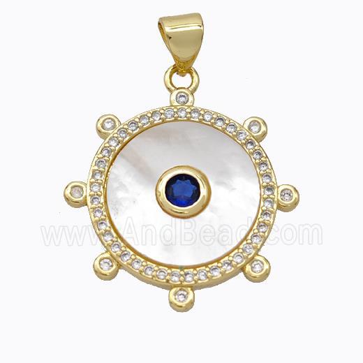 Copper Circle Pendant Pave Shell Zirconia Gold Plated
