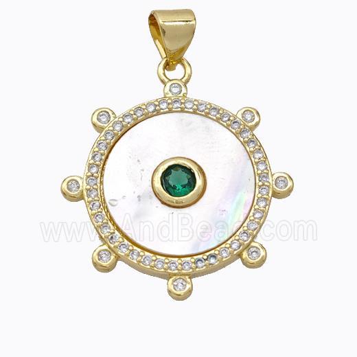 Copper Circle Pendant Pave Shell Zirconia Gold Plated