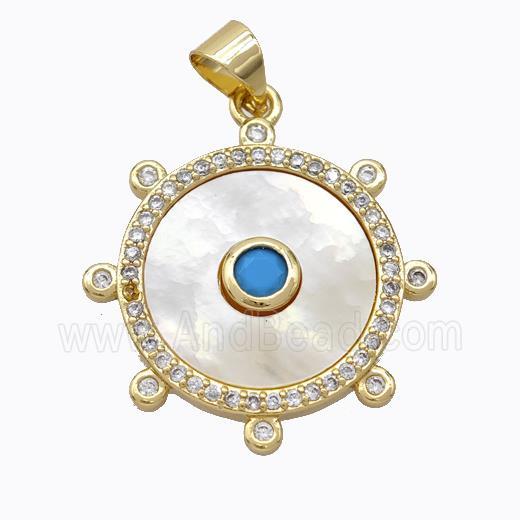 Copper Circle Pendant Pave Shell Zirconia Gold Plated