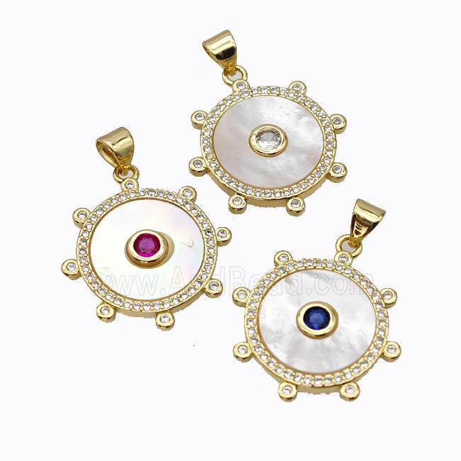 Copper Circle Pendant Pave Shell Zirconia Gold Plated Mixed