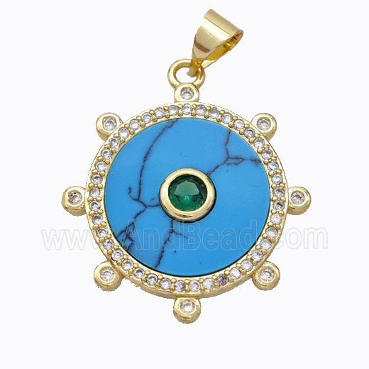 Copper Circle Pendant Pave Howlite Zirconia Gold Plated