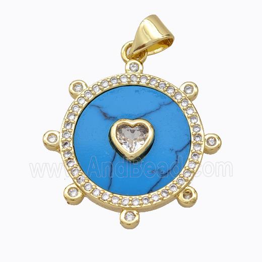 Copper Circle Pendant Pave Howlite Heart Zirconia Gold Plated