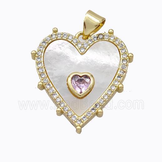 Copper Heart Pendant Pave Shell Zirconia Gold Plated