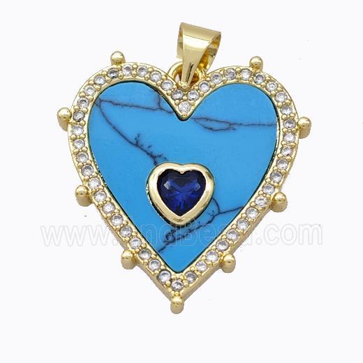 Copper Heart Pendant Pave Howlite Zirconia Gold Plated