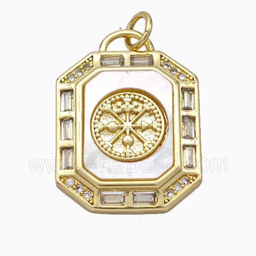 Copper Octagon Pendant Pave Shell Zirconia Compass Gold Plated