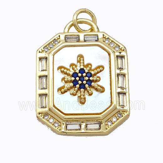 Copper Octagon Pendant Pave Shell Zirconia Gold Plated