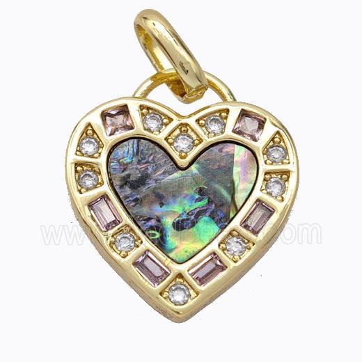 Copper Heart Pendant Pave Abalone Shell Zirconia Gold Plated