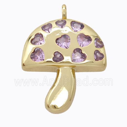 Copper Mushroom Pendant Micropave Zirconia Gold Plated