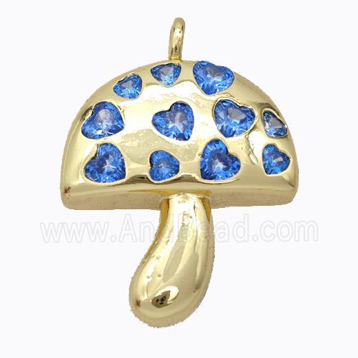 Copper Mushroom Pendant Micropave Blue Zirconia Gold Plated