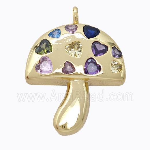 Copper Mushroom Pendant Micropave Multicolor Zirconia Gold Plated