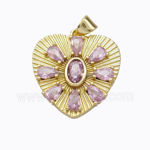 Copper Heart Pendant Micropave Pink Zirconia Gold Plated