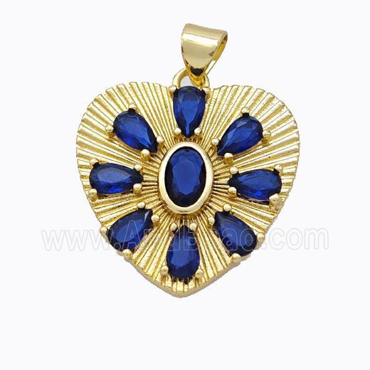 Copper Heart Pendant Micropave Blue Zirconia Gold Plated