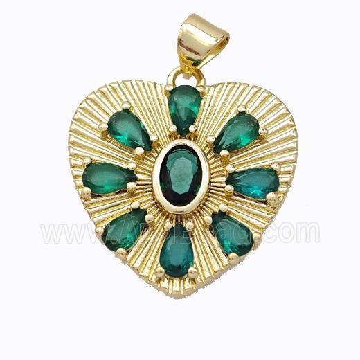 Copper Heart Pendant Micropave Green Zirconia Gold Plated